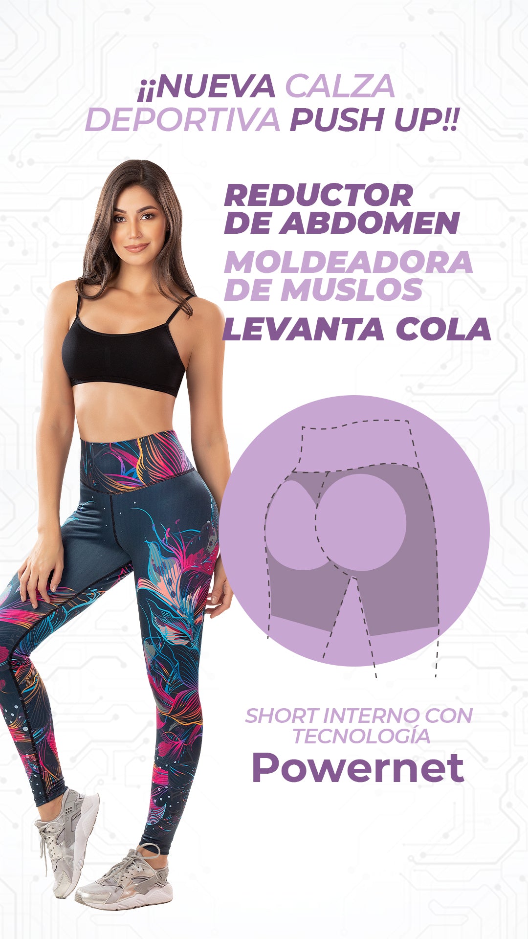 Calza EFECTO UP Diseño Deportiva Pretina NON DISPLACE REF 7019E
