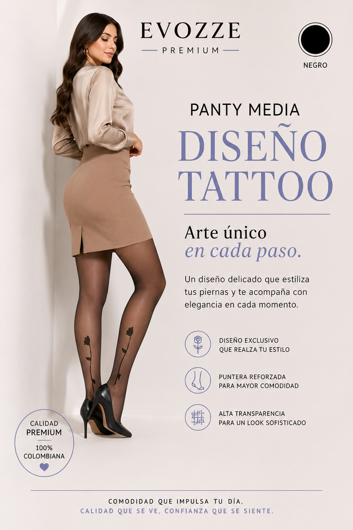 Panty Media Diseño Tattoo EVOZZE. Arte único en cada paso.