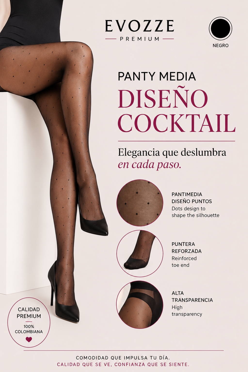 Panty Media Diseño Cocktail EVOZZE Elegancia que deslumbra en cada paso.