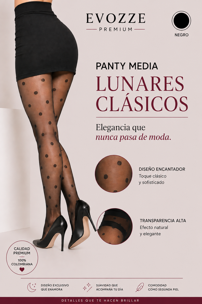 Panty Media Lunares Clásicos EVOZZE. Elegancia que nunca pasa de moda.