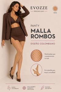 Panty Malla Rombos Beige EVOZZE. Diseño Colombiano