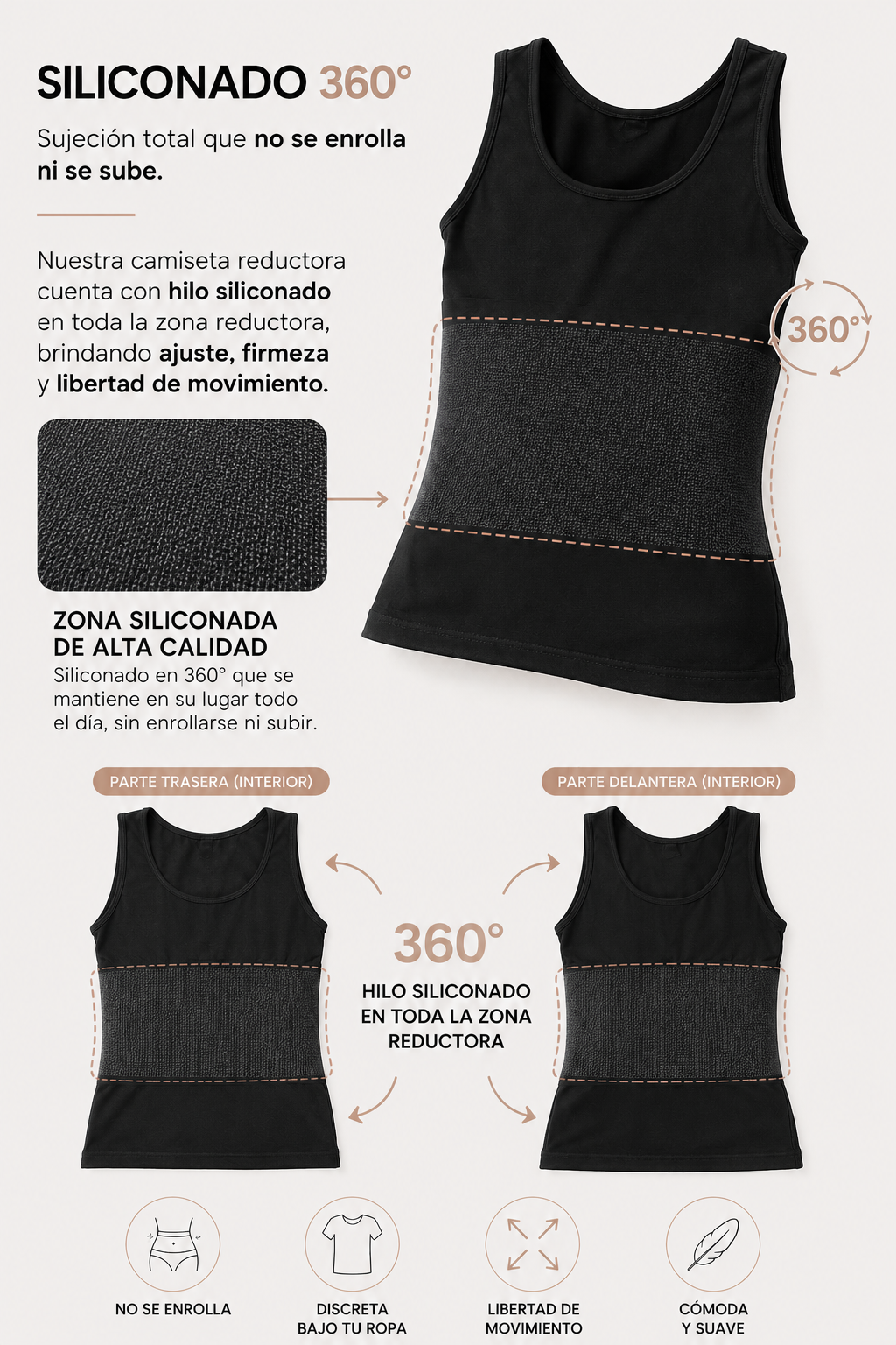 Camiseta Reductora Premium 100%Colombiana Evozze.Moldea Abdomen y Cintura REF 2500