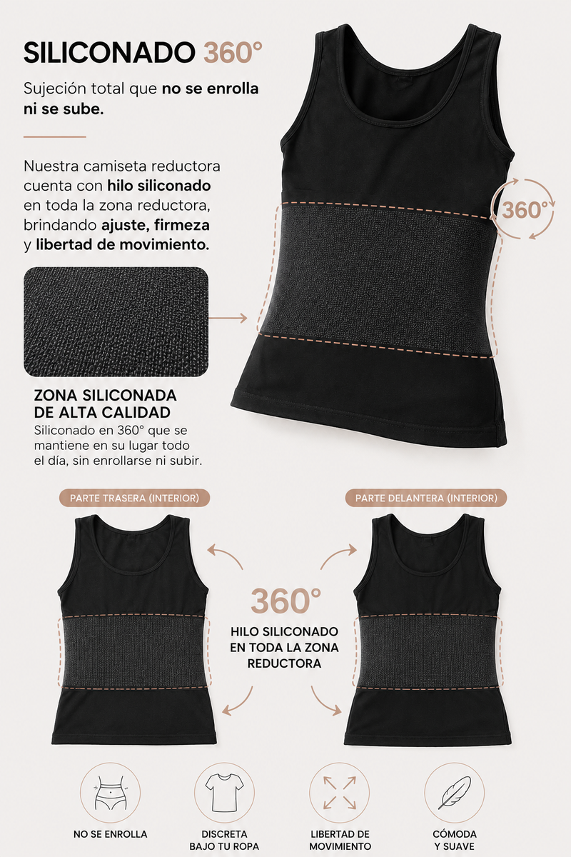 Camiseta Reductora Premium 100%Colombiana Evozze.Moldea Abdomen y Cintura REF 2500