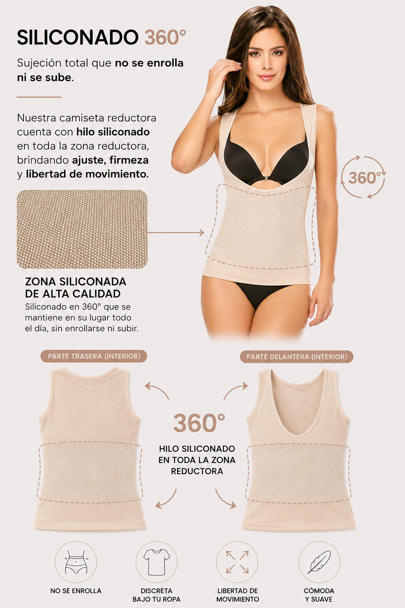 CAMISETA Y/O POLERA Bajo Busto  Reductora Invisible Premium Colombiana Alta Compresión Silicona 360° EVOZZE REF 3568