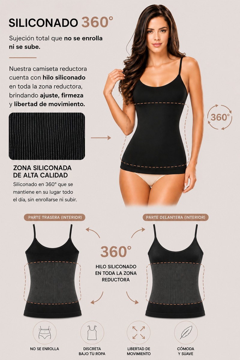Camiseta Modeladora Evozze Exterior /Interior Ajuste Perfecto Tecnología Premium.Silicona 360° REF 2501