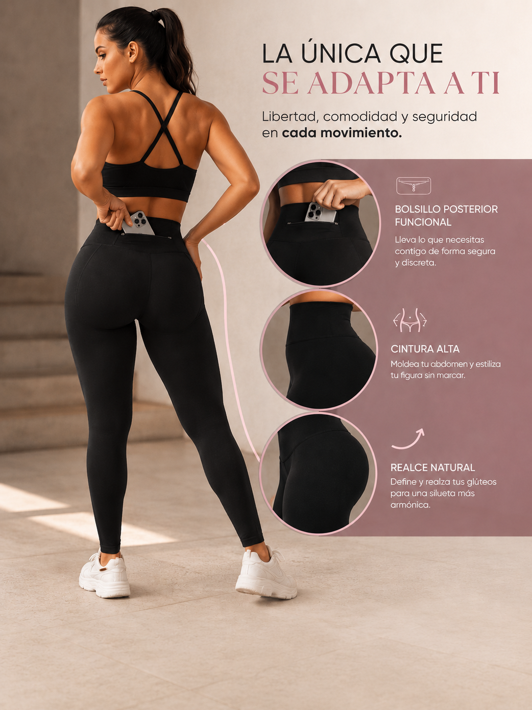Leggins EVOZZE Cintura Alta con Zipper REF 7116