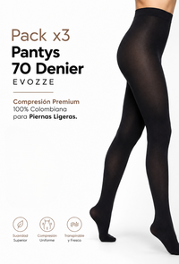 Pack x3 Pantys 70 Denier EVOZZE. Compresión Premium 100% Colombiana para Piernas Ligeras