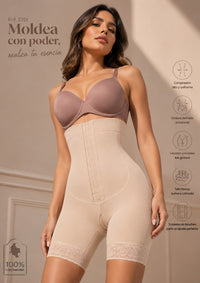 Faja Colombiana Evozze  Alta compresión, Controla Abdomen y Realza Glúteos Calzón Alto Broches  Ref.3251