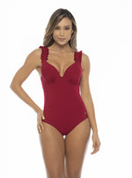 Traje de Baño Entero Copa Realce Rojo Oscuro