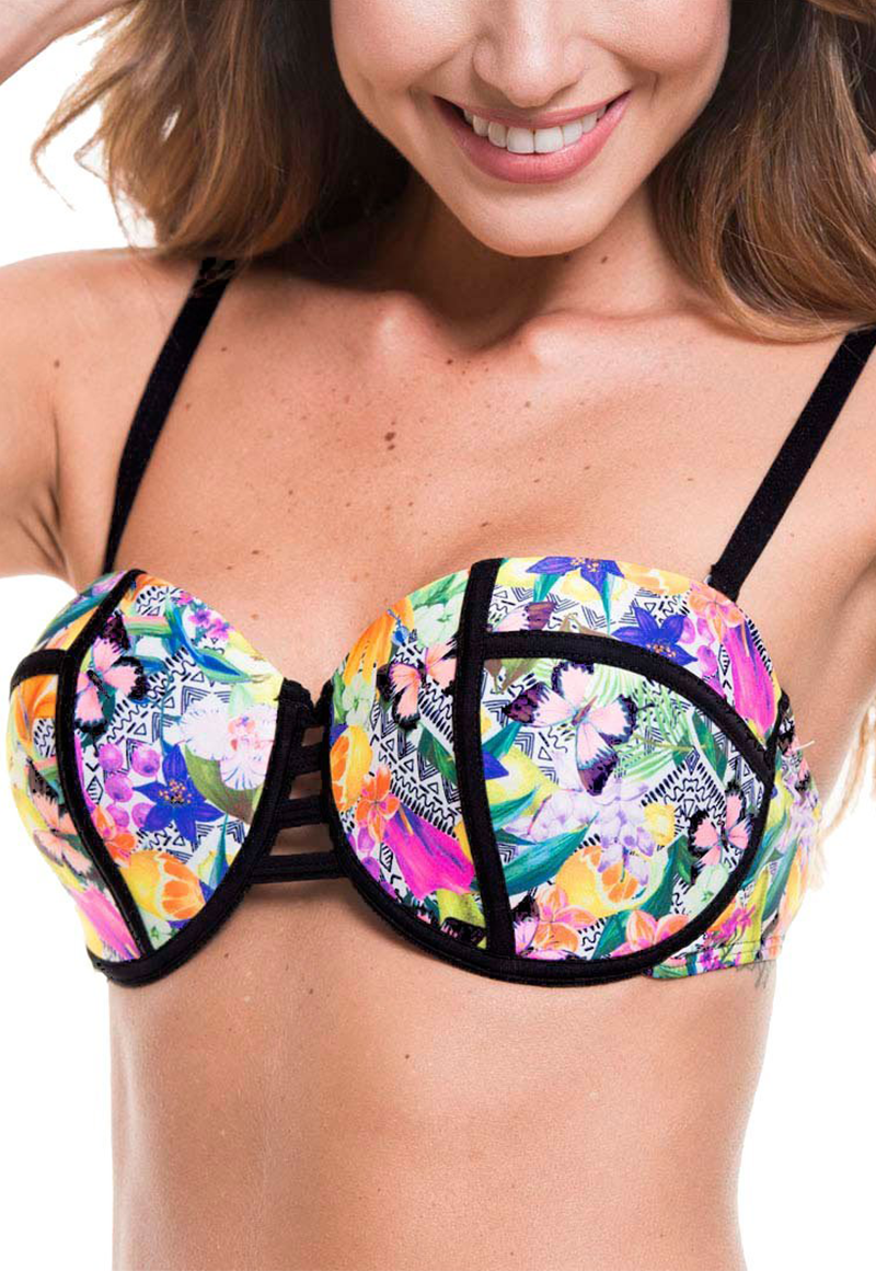 Top Bikini con copa con realce estampado Mariposas floral - evoZZe