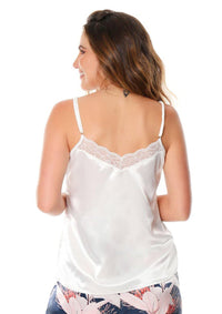 Blusa de dormir en satín con encaje