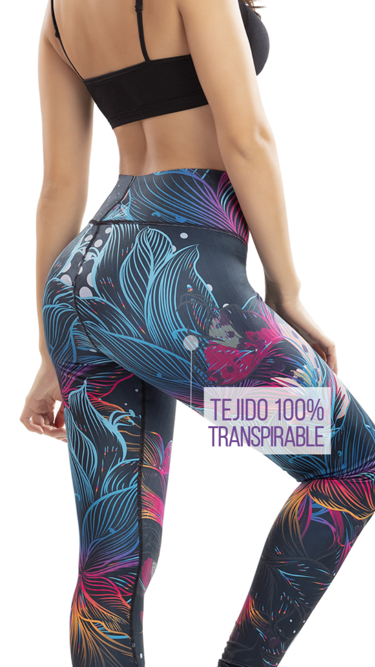 Calza Tipo Leggings Reductora POWER SLIM Flores Neon Ref. 7005e