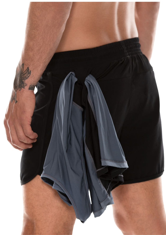 SHORT DEPORTIVO MARATHON BLACK MICROFIBRA - evozze